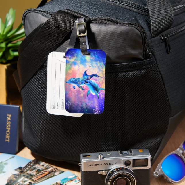 Dolphin Luggage Tag - Custom Text Name  (Front & Back)