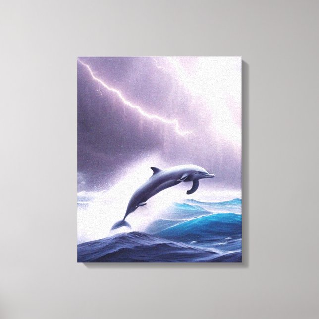 Dolphin Magic in a Stormy Sea: A Captivating Scene Canvas Print (Front)