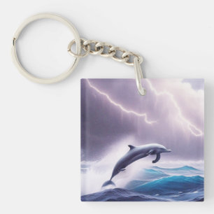 Dolphin Magic in a Stormy Sea: A Captivating Scene Key Ring