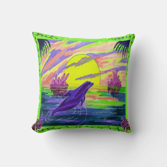 Dolphin Magic Throw Pillow (Front)
