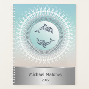 Dolphin Mandala Silver Turquoise Custom Nautical Planner