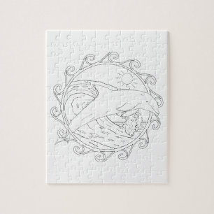Dolphin Maori Sun Adult Colouring Puzzle