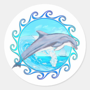 Dolphin Maori Sun Classic Round Sticker