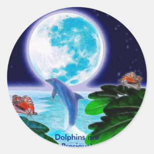 DOLPHIN MOON Paradise Art Series Classic Round Sticker