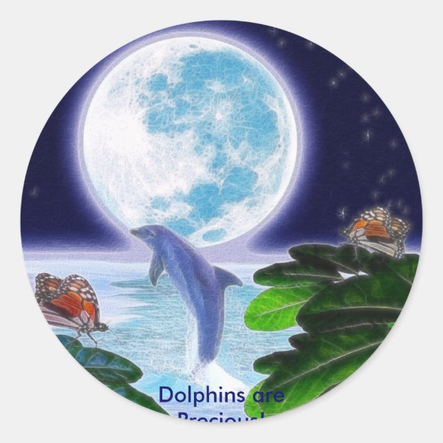 DOLPHIN MOON Paradise Art Series Classic Round Sticker (Front)