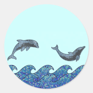 dolphin mosaic classic round sticker
