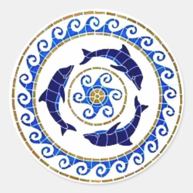 Dolphin - Mosaic Tile Classic Round Sticker (Front)