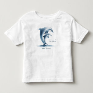 Dolphin Mother Baby Blue Watercolor Personalised Toddler T-Shirt