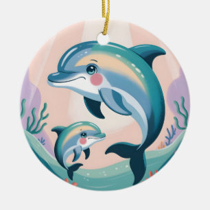 Dolphin Mum and Baby Ceramic Tree Decoration