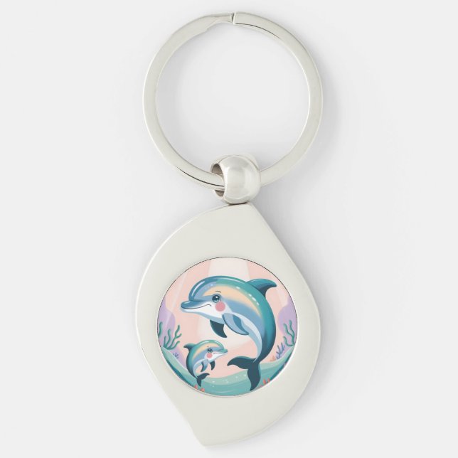 Dolphin Mum and Baby Key Ring (Front)