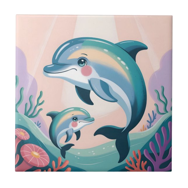 Dolphin Mum and Baby Tile (Front)