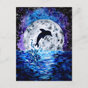 Dolphin Ocean and Moon Postcard