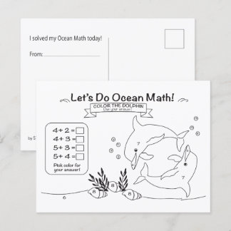 Dolphin Ocean Math Coloring Postcard