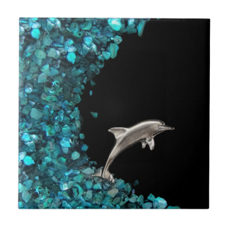 Dolphin On Blue Wave tile