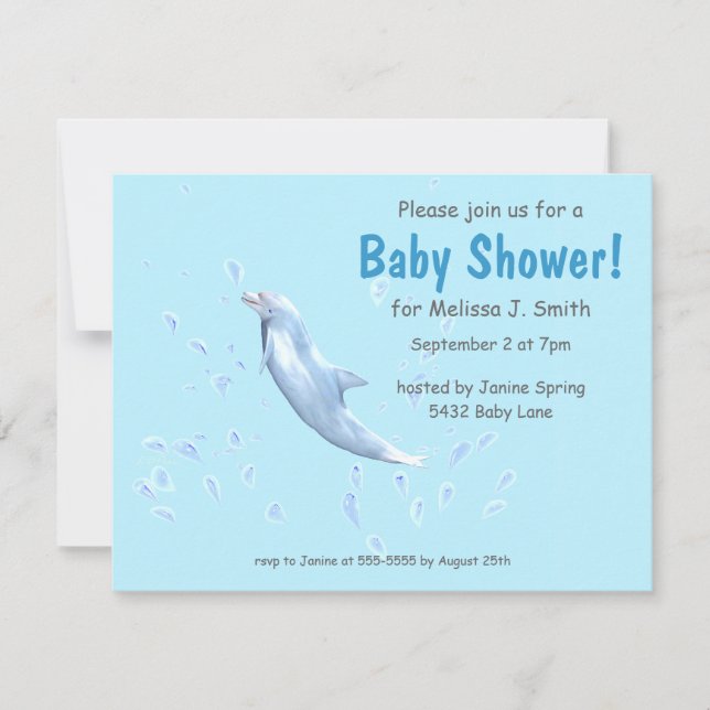 Dolphin on Light Blue - Baby Shower Invitation (Front)