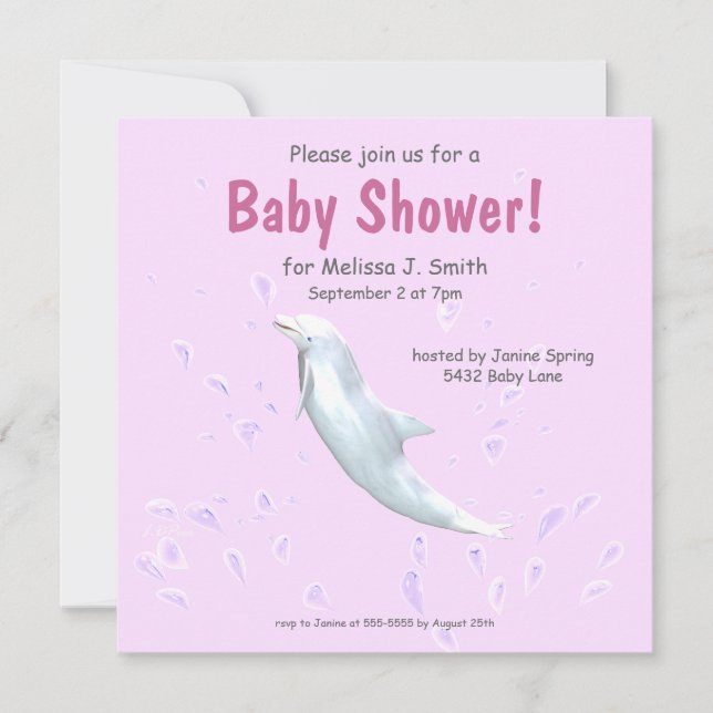 Dolphin on Pink - Baby Shower Invitation (Front)