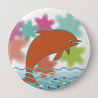 Dolphin on starry sky 10 cm round badge