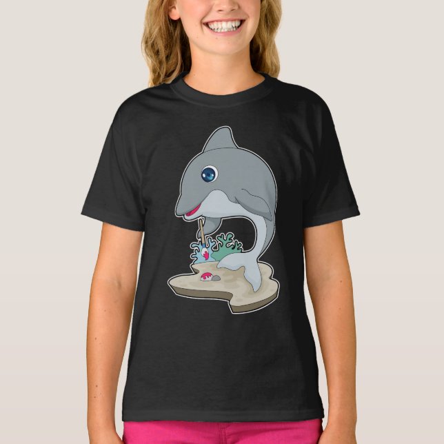 Dolphin Painter Paintbrush Painting T-Shirt (Front)