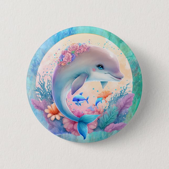 Dolphin Party Plate 6 Cm Round Badge (Front)