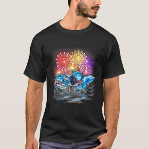 Dolphin Patriotic American Flag Fireworks 4Th Of J T-Shirt