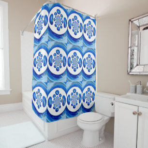 Dolphin Pattern Blue Sea Animal Shower Curtain