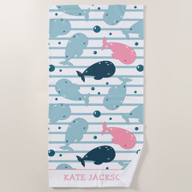 Dolphin pattern  personalised childrens beach towe towel (Front)