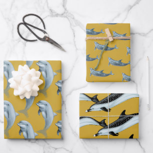 Dolphin Patterns Gold Wrapping Paper