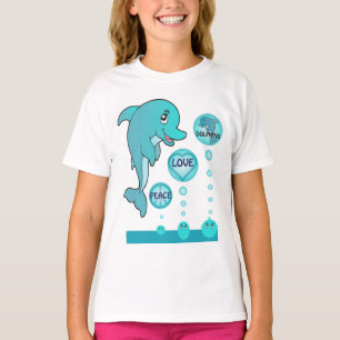Dolphin Peace Love Dolphins Kids Pink T-shirt