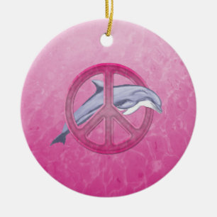 Dolphin Peace Pink Ceramic Tree Decoration
