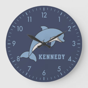 Dolphin Personalised Custom Name Back To School Large Clock