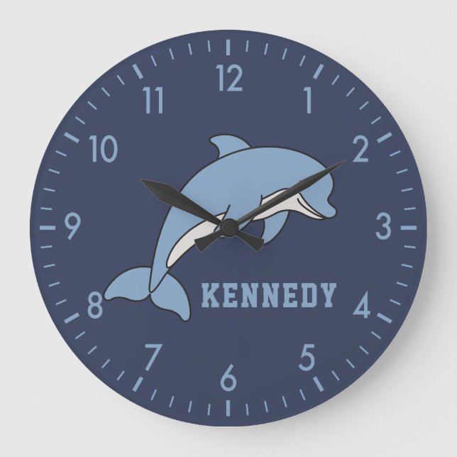 Dolphin Personalised Custom Name Back To School Large Clock (Front)