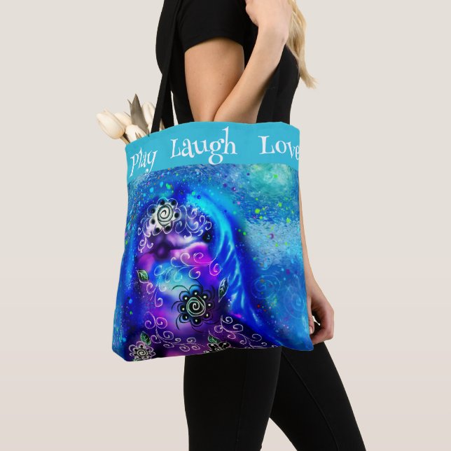 Dolphin Play Laugh Love Whimsical Painting Art  Tote Bag (Close Up)