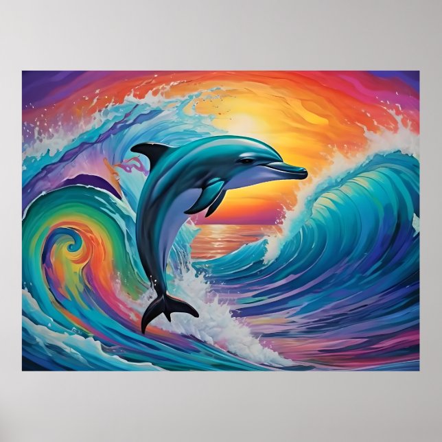 Dolphin Plays in the Psychedelic Seas Poster (Front)