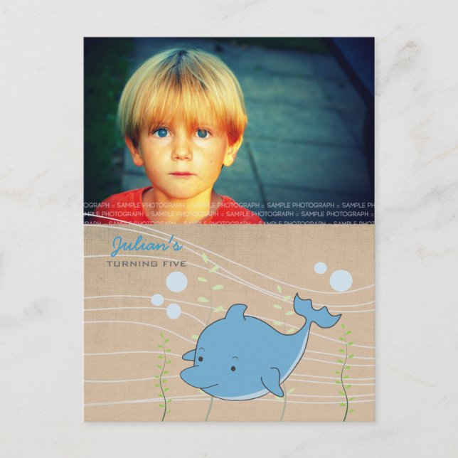 Dolphin Pool Birthday Party  Invite PostCard (Front)