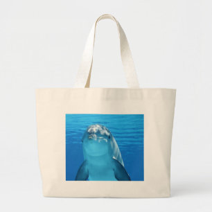 Dolphin Popping up From Water Large Tote Bag