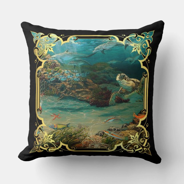 dolphin/porpoises, sea turtle ocean fish sea fleec cushion (Front)