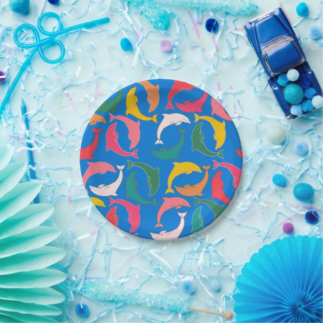Dolphin Print Blue Paper Plate (Party)