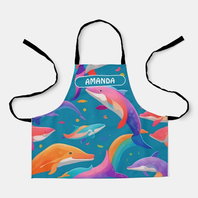 Dolphin Rainbow Colourful Personalised Pattern Apron (Front)