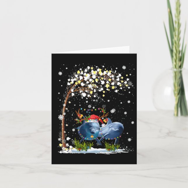 Dolphin Reindeer Hat Santa Christmas Tree Funny Xm Card (Front)