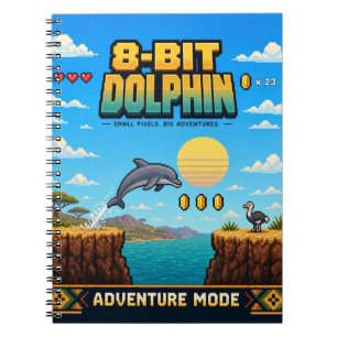 Dolphin, Retro 8-Bit Pixel Art Notebook