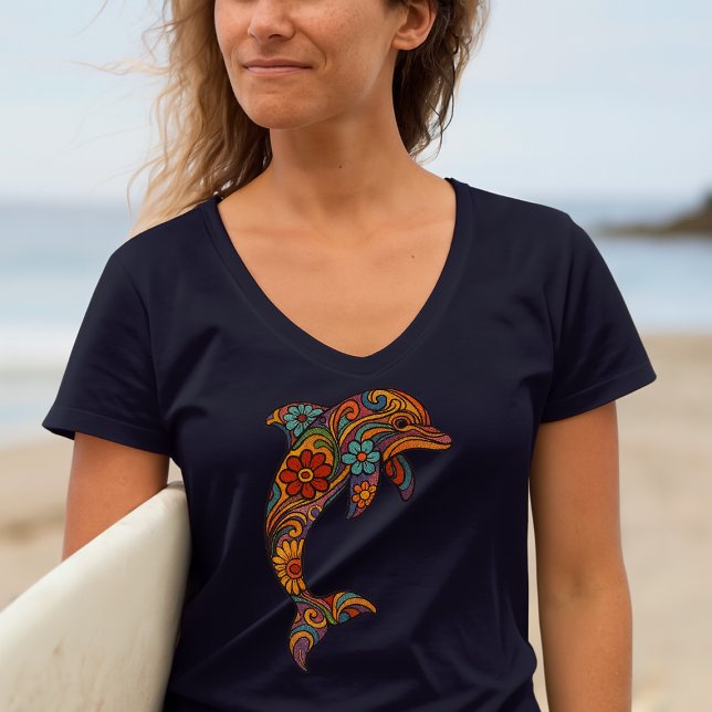 Dolphin Retro Psychedelic Art T-Shirt (Creator Uploaded)