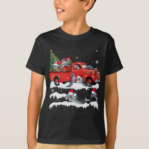 Dolphin Riding Red Truck Merry Christmas X-mas Ugl T-Shirt