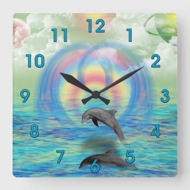Dolphin Rising Square Wall Clock (Front)