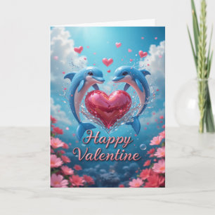 Dolphin Rose Valentine Romantic Ocean Love  Holiday Card