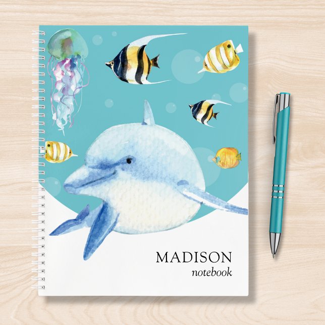 Dolphin Sea Life Marine Fish Personalised Name Notebook (Creator Uploaded)
