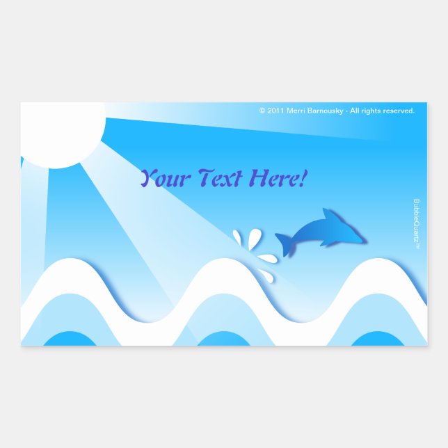 Dolphin sea rectangular stickers (your text here) (Front)