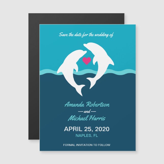 Dolphin Sea Wedding Magnetic Invitation (Front/Back)