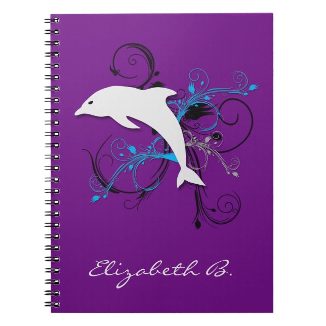 Dolphin Silhouette Purple Personalised Notebook (Front)