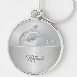 Dolphin Silver Monogram Key Ring