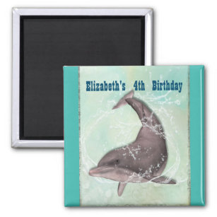 Dolphin Splashing Around Aquarium Themed Birthday Magnet